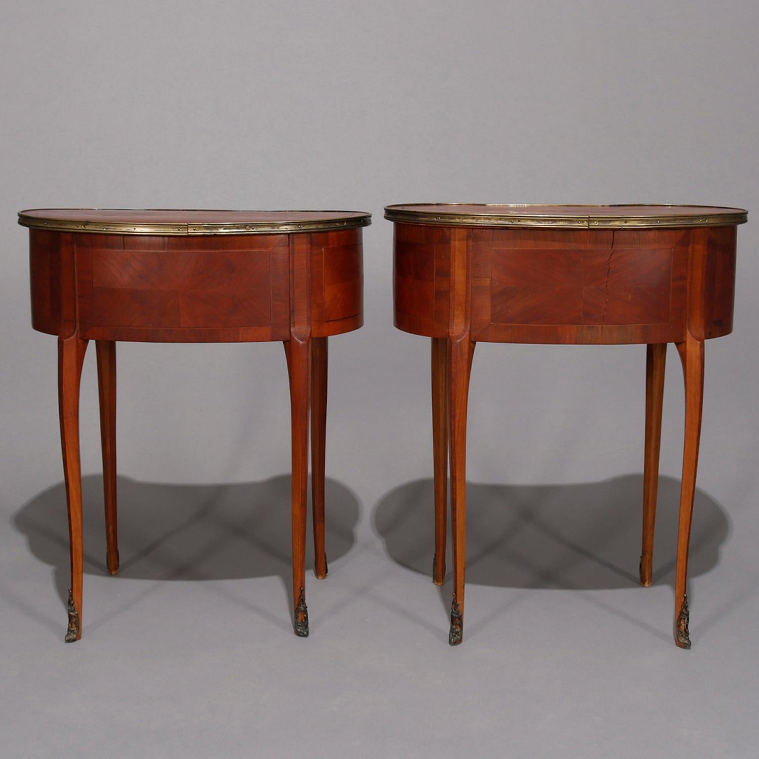 Cast Pair of French Louis XV Kingwood & Ormolu Kidney Shaped Side Tables, circa 1920