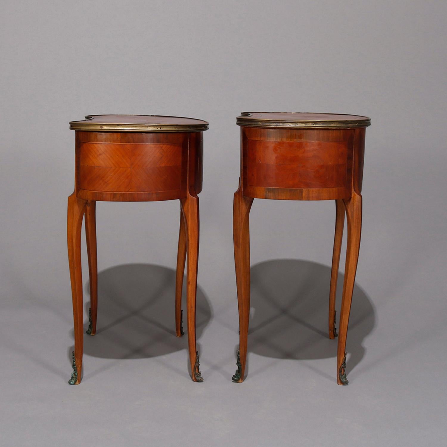 Pair of French Louis XV Kingwood & Ormolu Kidney Shaped Side Tables, circa 1920 In Good Condition In Big Flats, NY