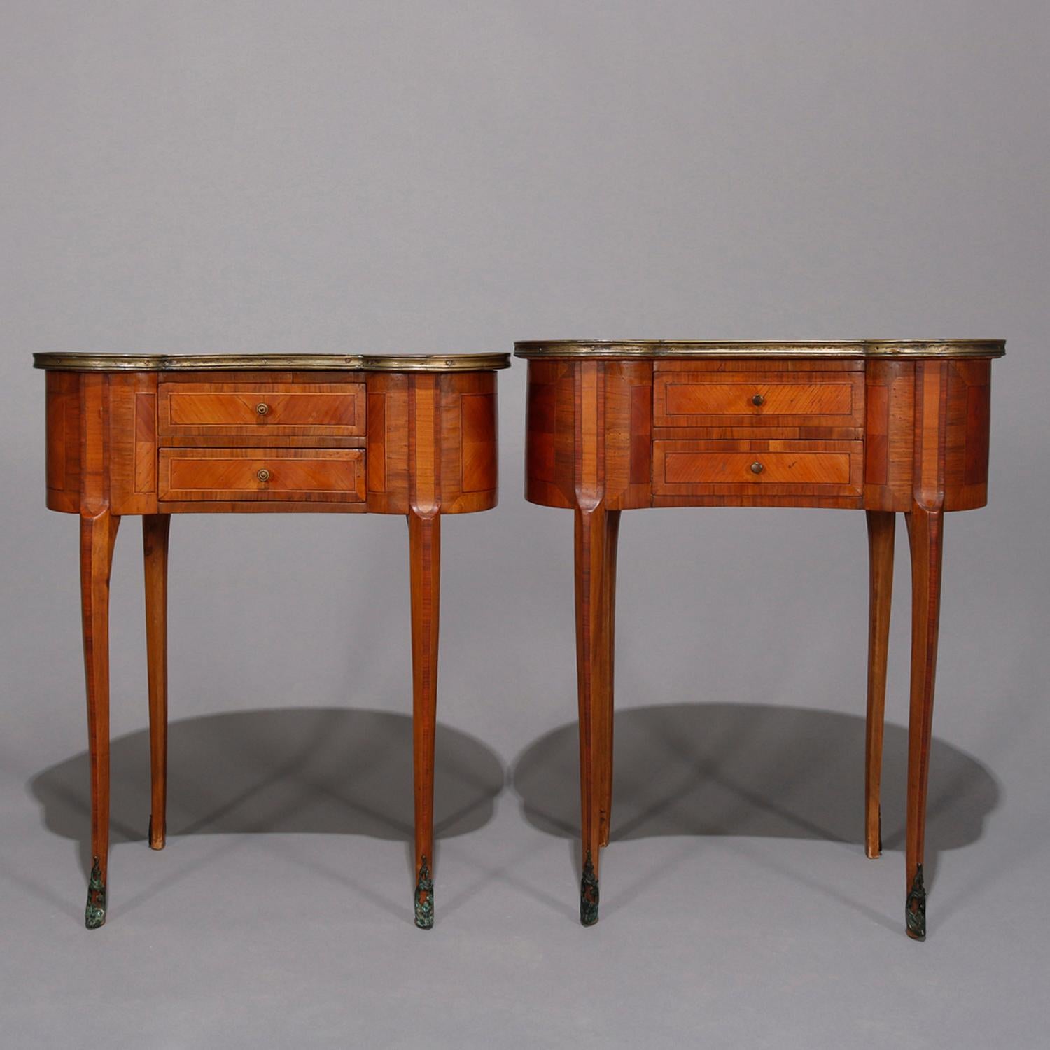 Satinwood Pair of French Louis XV Kingwood & Ormolu Kidney Shaped Side Tables, circa 1920