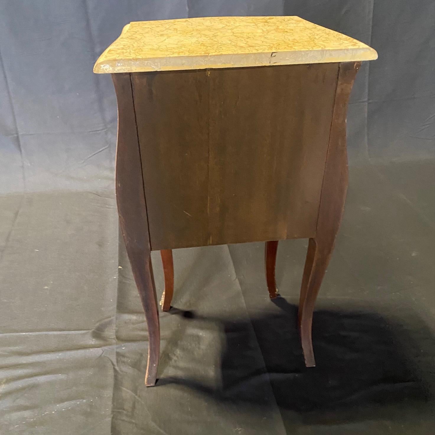  Pair French Louis XV Marble Topped Marquetry Night Stands or Side Tables  For Sale 7