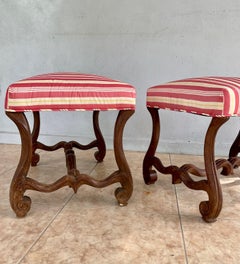 Pair French Louis XV Pouffe Os De Mouton Ottoman Tabouret, 17th Century