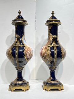 Pair French Louis XV Sevres Style Porcelain Vases with Covers