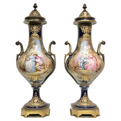 Pair French Louis XV Sevres Style Porcelain Vases with Covers