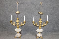Pair French Louis XV Style Bronze Ormolu & Rock Crystal Lamps