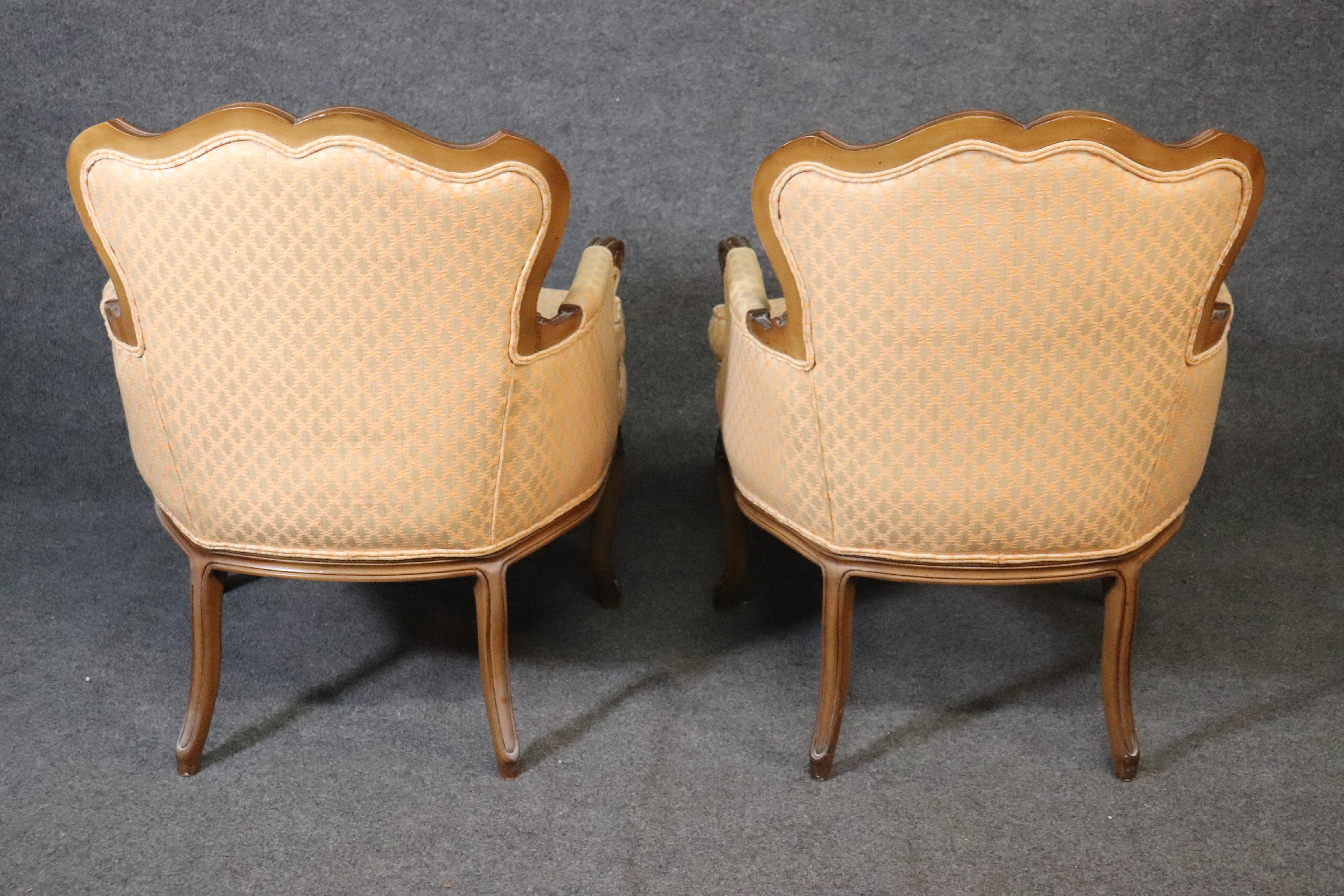 Pair of French Louis XV Style Carved Walnut Bergère Club Chairs, circa 1950 5