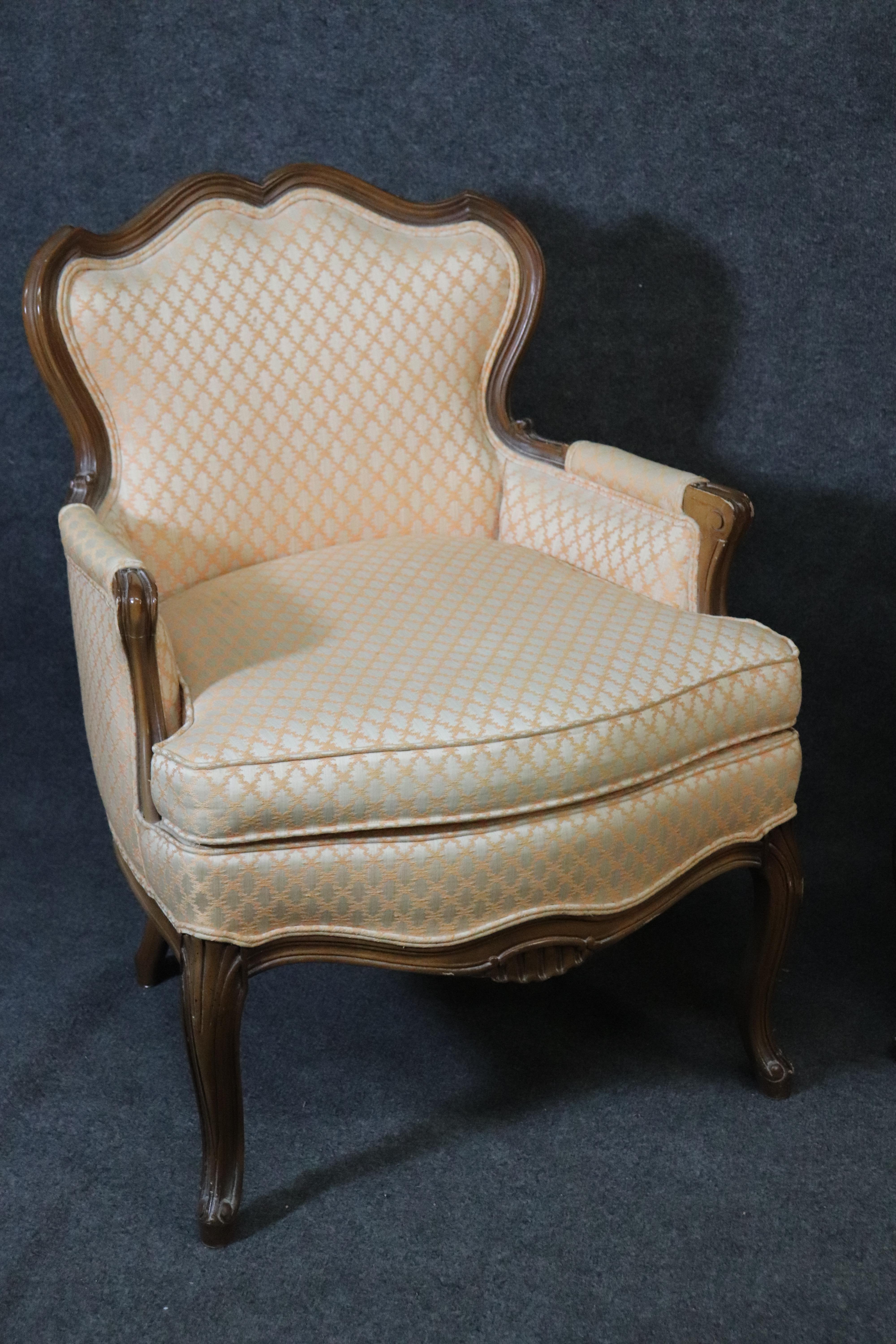 Pair of French Louis XV Style Carved Walnut Bergère Club Chairs, circa 1950 In Good Condition In Swedesboro, NJ
