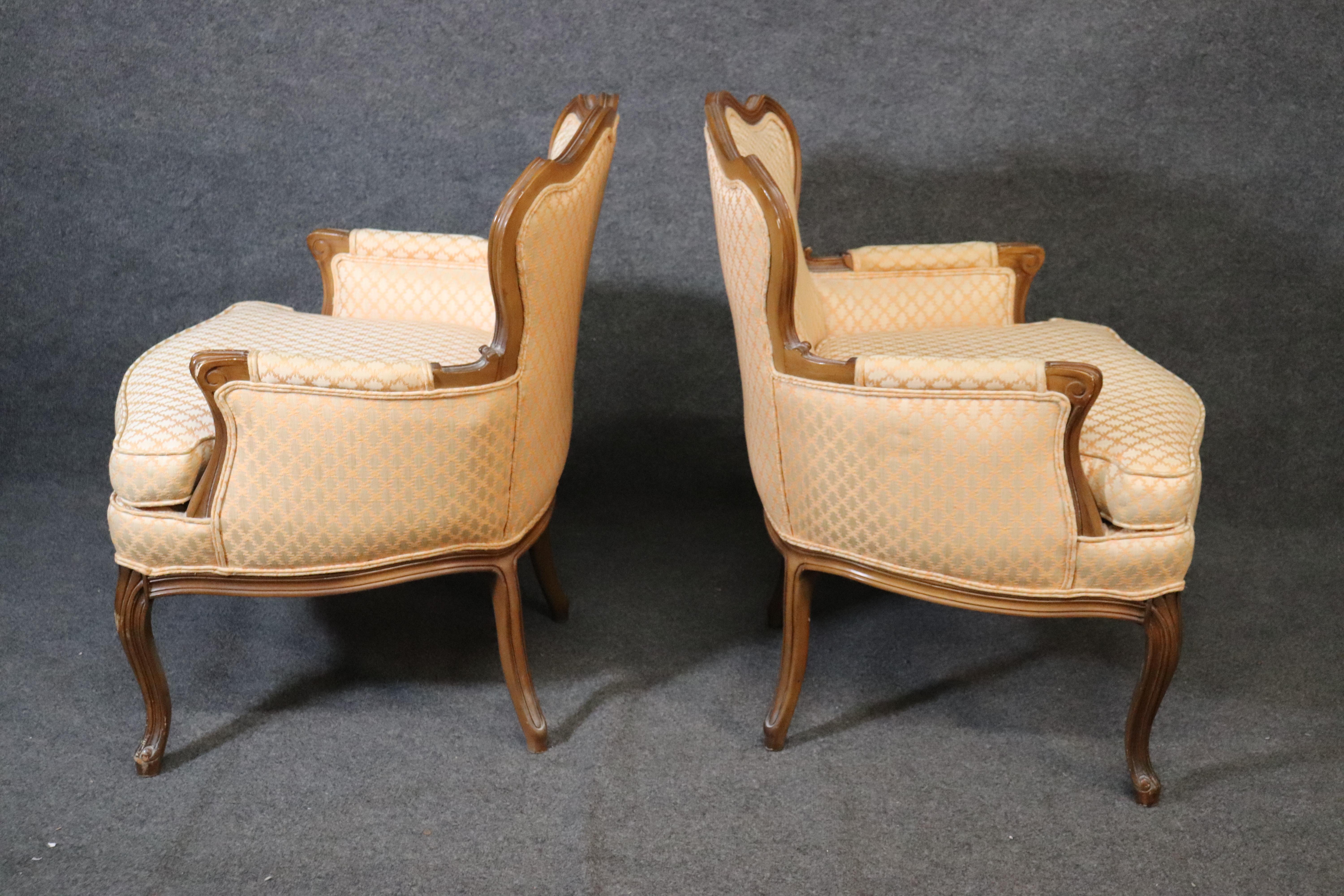 Pair of French Louis XV Style Carved Walnut Bergère Club Chairs, circa 1950 4