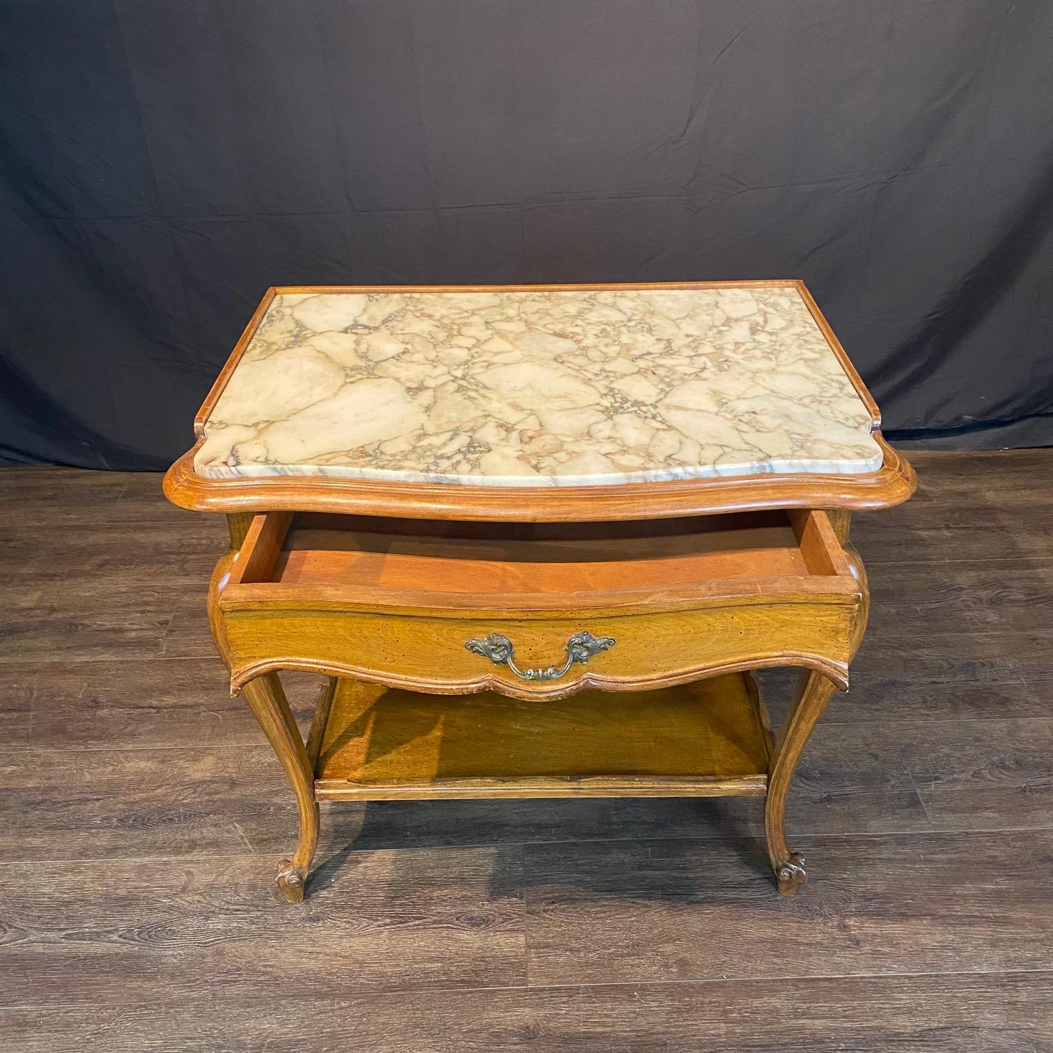 Pair French Louis XV Style End Tables with Exquisite Marble Tops For Sale 6