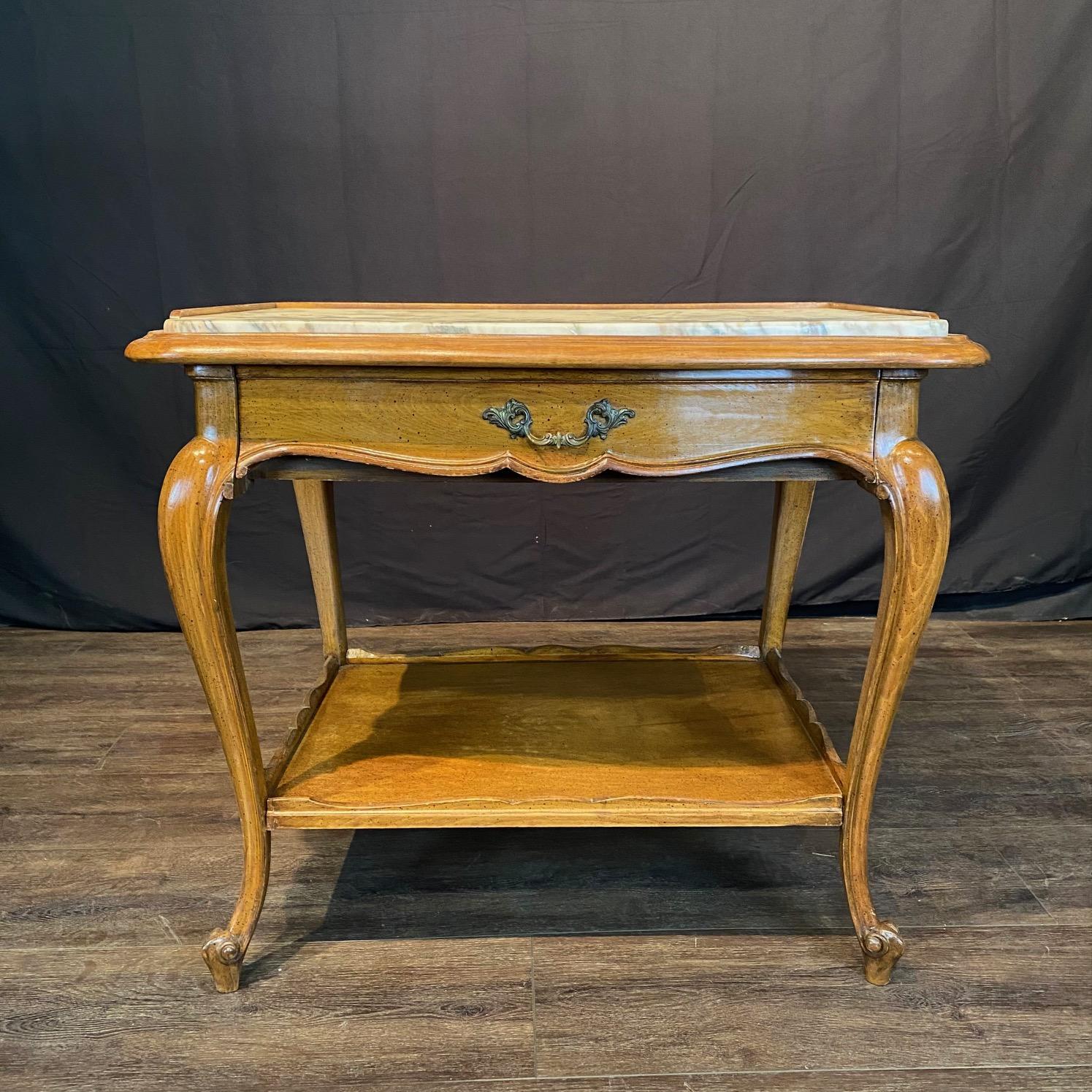 Pair French Louis XV Style End Tables with Exquisite Marble Tops For Sale 2