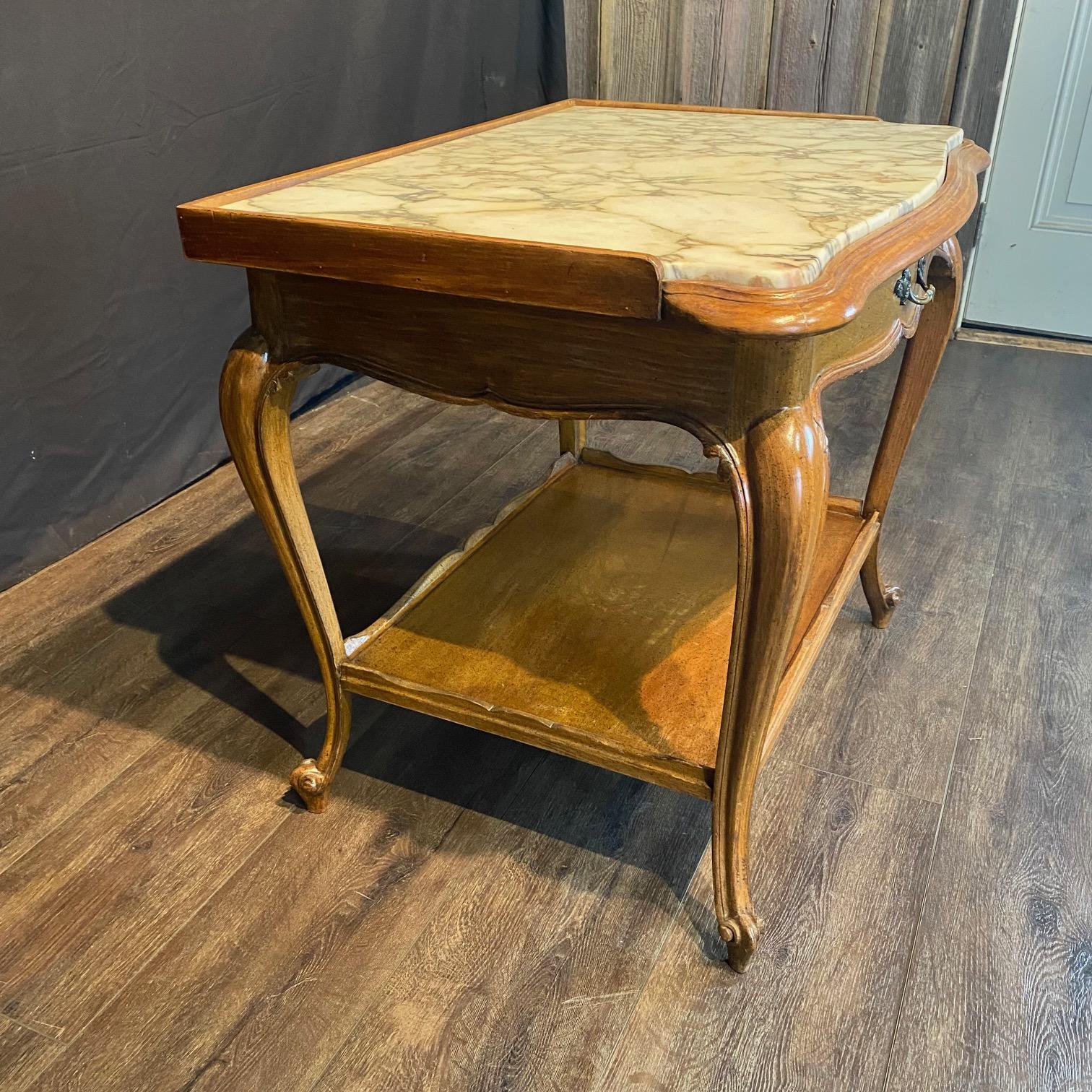 Pair French Louis XV Style End Tables with Exquisite Marble Tops For Sale 4