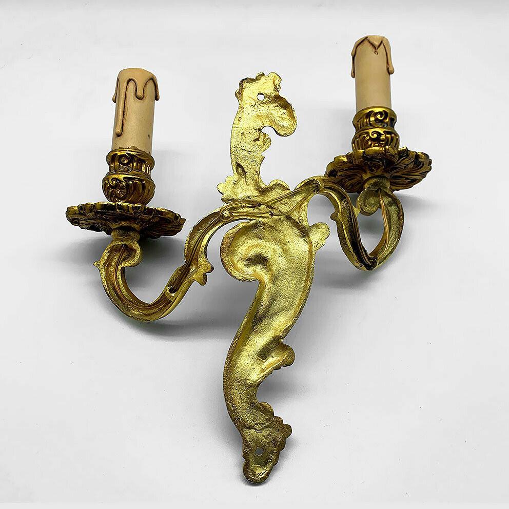 Pair French Louis XV style Gilt Bronze Rococo Wall Sconces Signed by A. Petitot For Sale 6