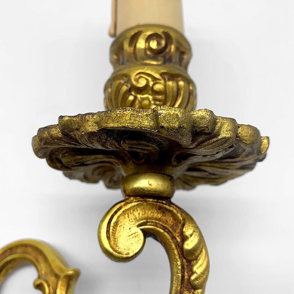 Pair French Louis XV style Gilt Bronze Rococo Wall Sconces Signed by A. Petitot For Sale 7