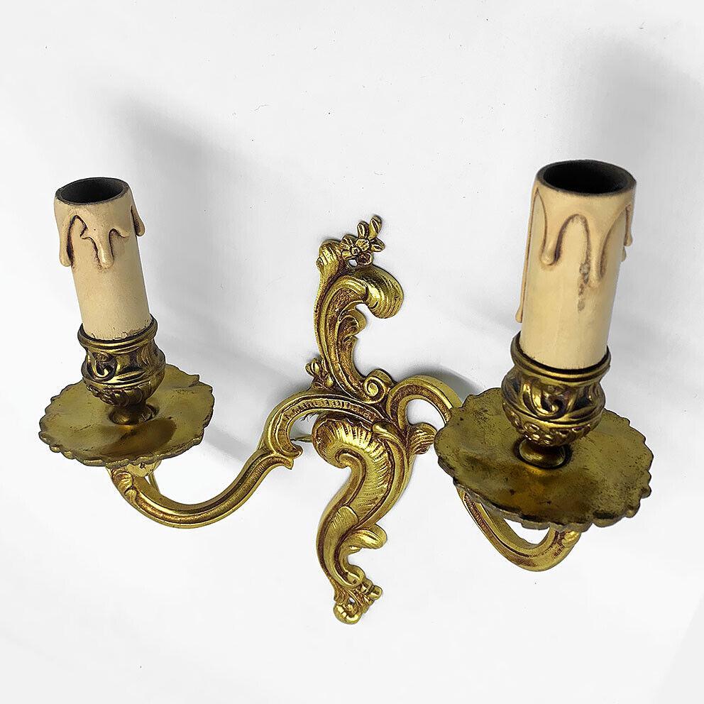 Pair French Louis XV style Gilt Bronze Rococo Wall Sconces Signed by A. Petitot In Good Condition For Sale In Opa Locka, FL