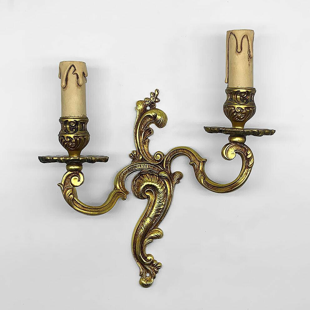 Pair French Louis XV style Gilt Bronze Rococo Wall Sconces Signed by A. Petitot For Sale 4
