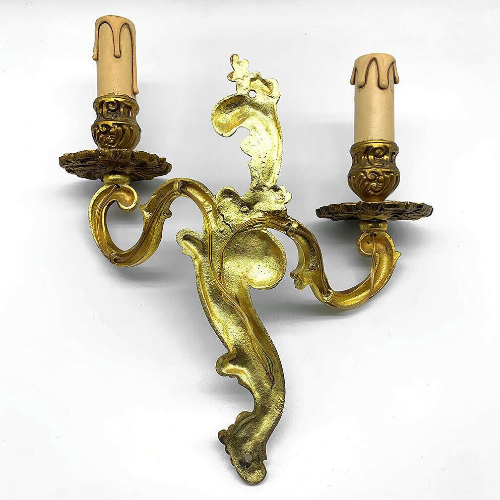 Pair French Louis XV style Gilt Bronze Rococo Wall Sconces Signed by A. Petitot For Sale 5
