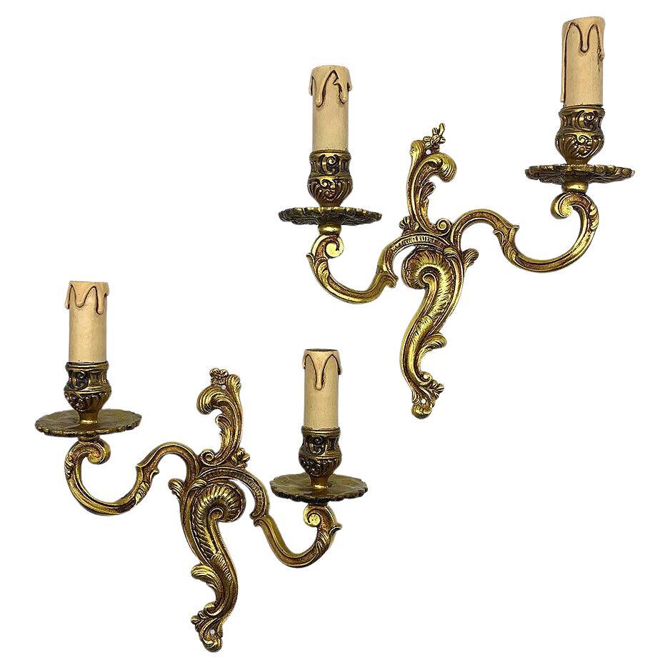 Pair French Louis XV style Gilt Bronze Rococo Wall Sconces Signed by A. Petitot For Sale
