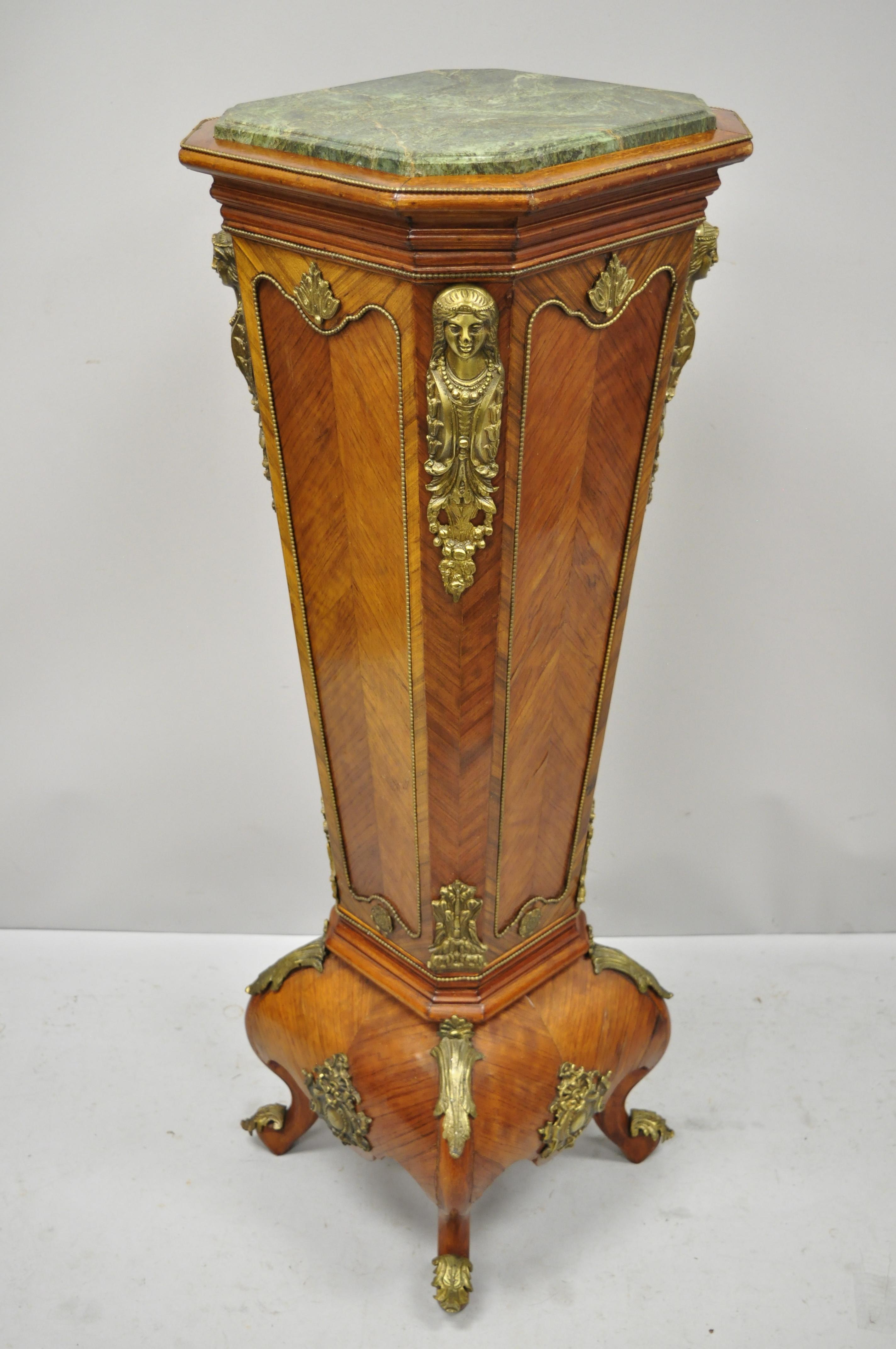 Pair of Louis XV Style Marble-Top Bombe Reproduction Pedestal Plant Stands 4