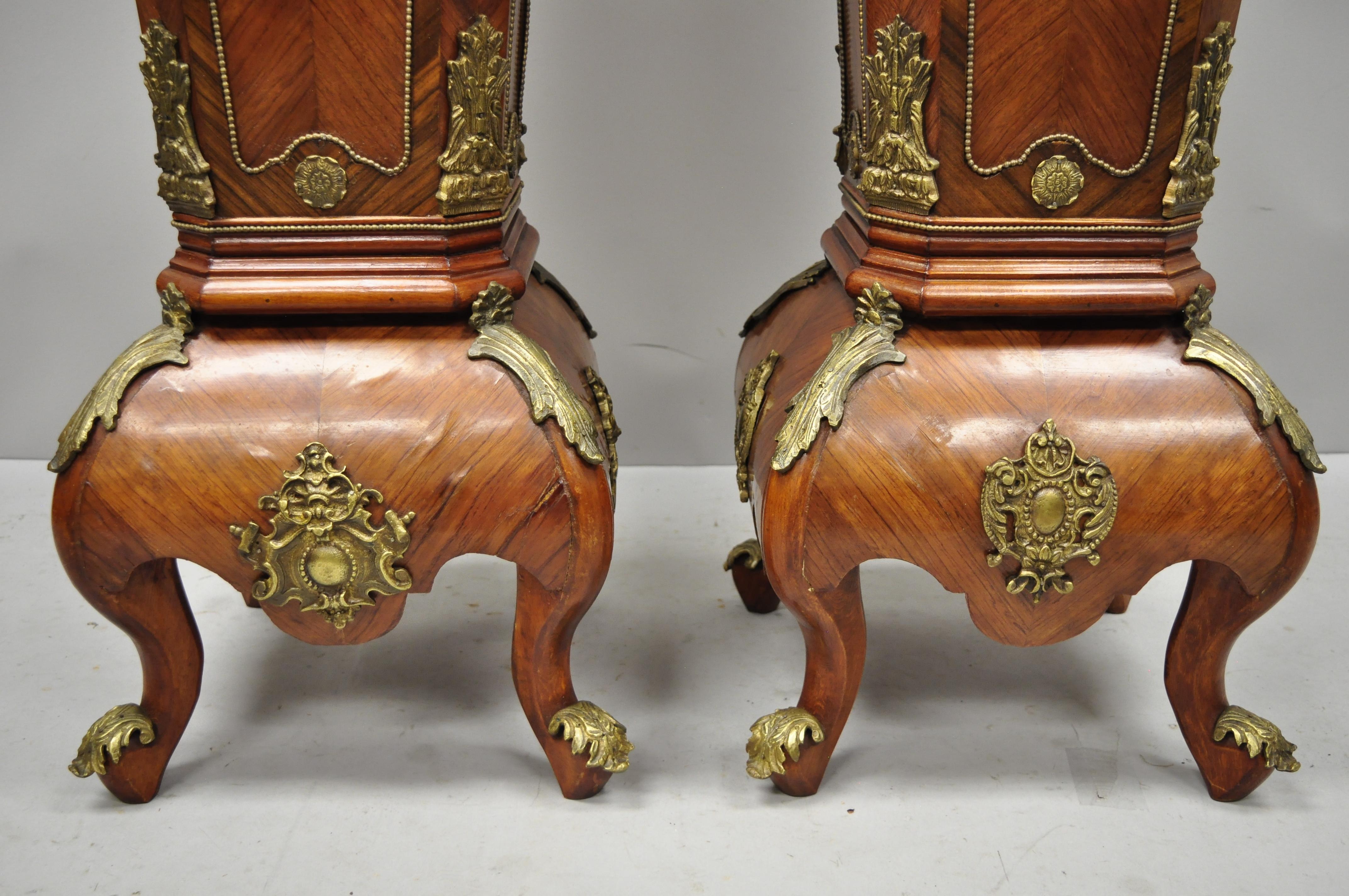 20th Century Pair of Louis XV Style Marble-Top Bombe Reproduction Pedestal Plant Stands