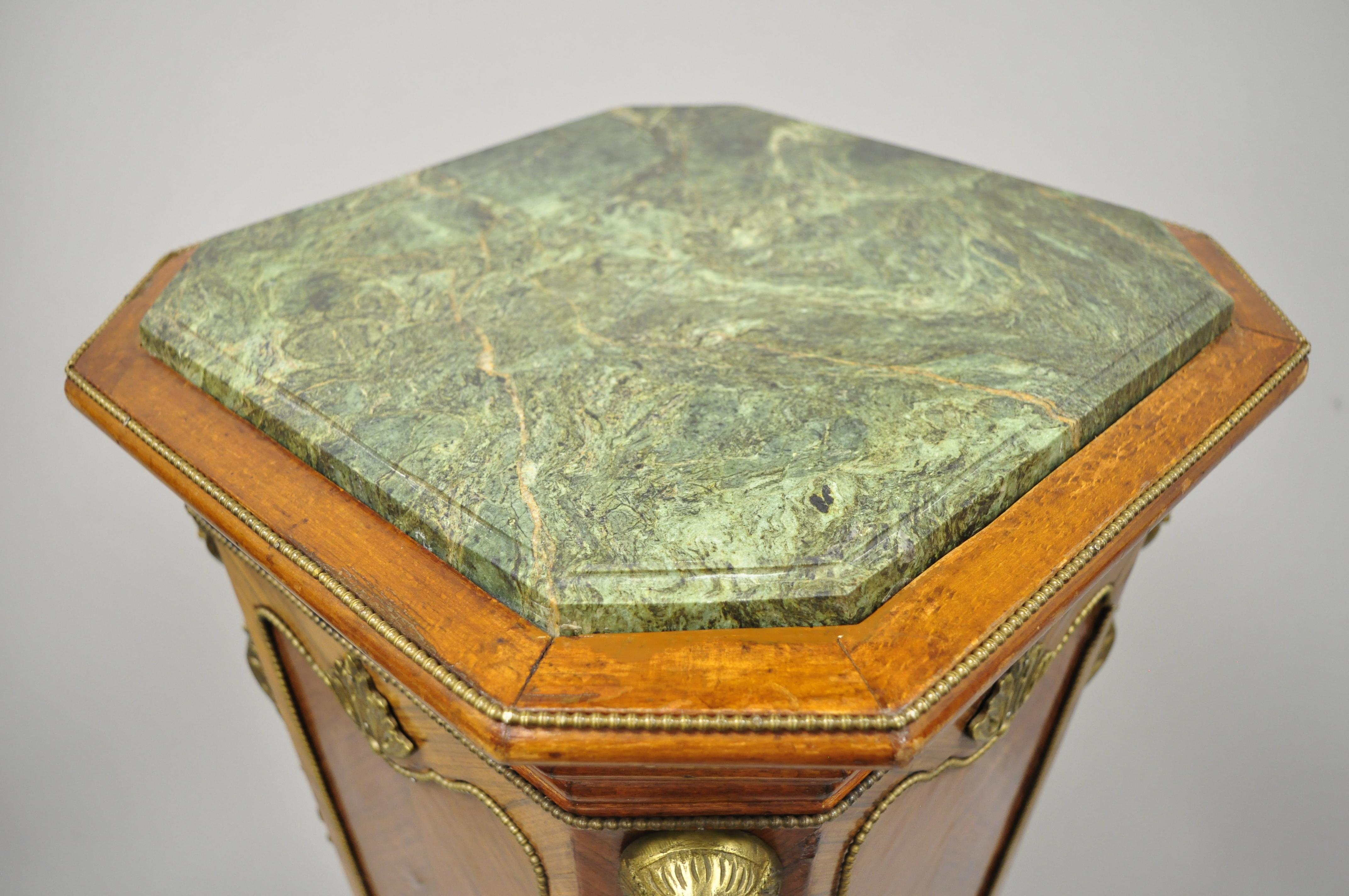 Brass Pair of Louis XV Style Marble-Top Bombe Reproduction Pedestal Plant Stands
