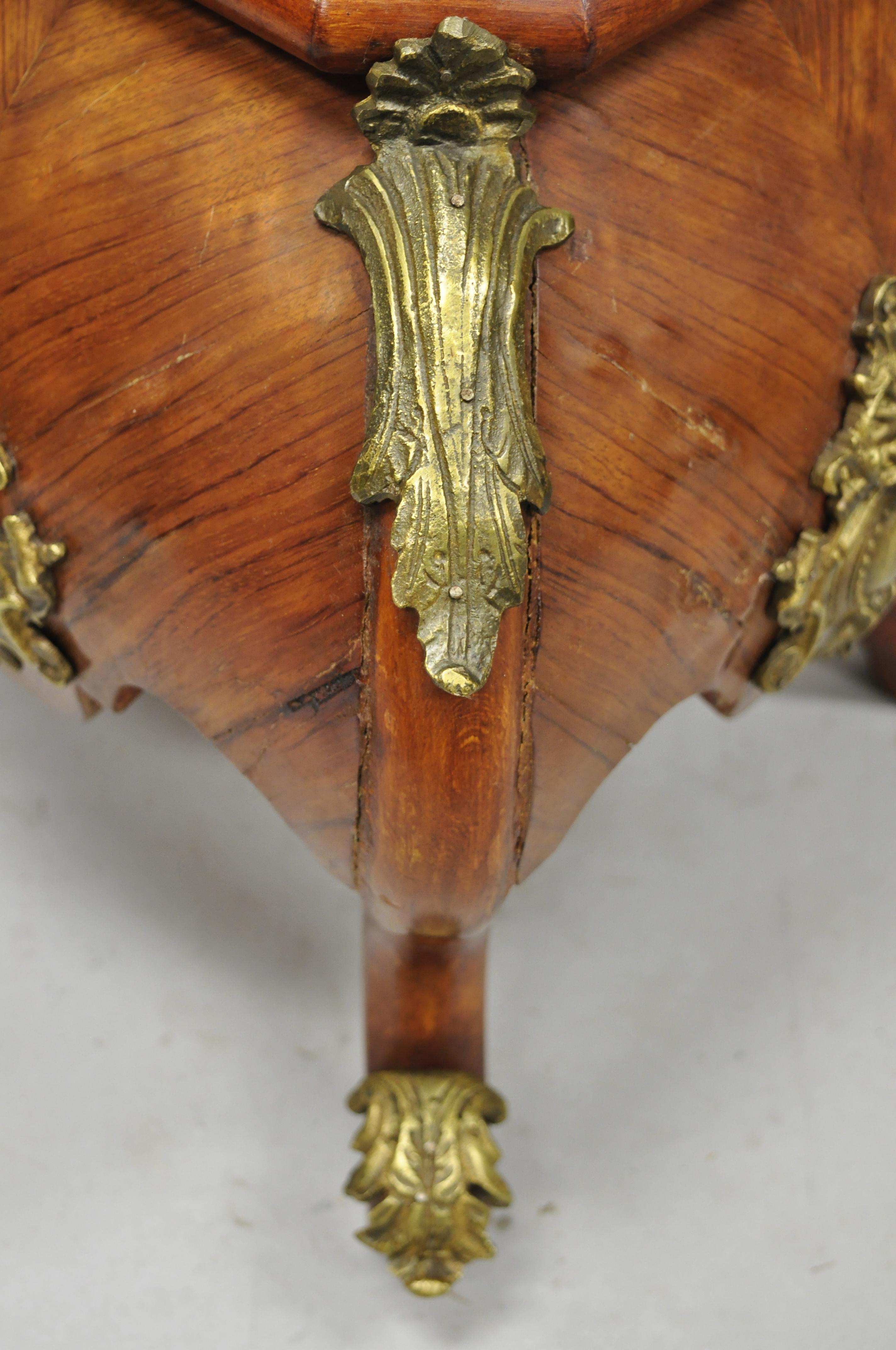 Pair of Louis XV Style Marble-Top Bombe Reproduction Pedestal Plant Stands 1