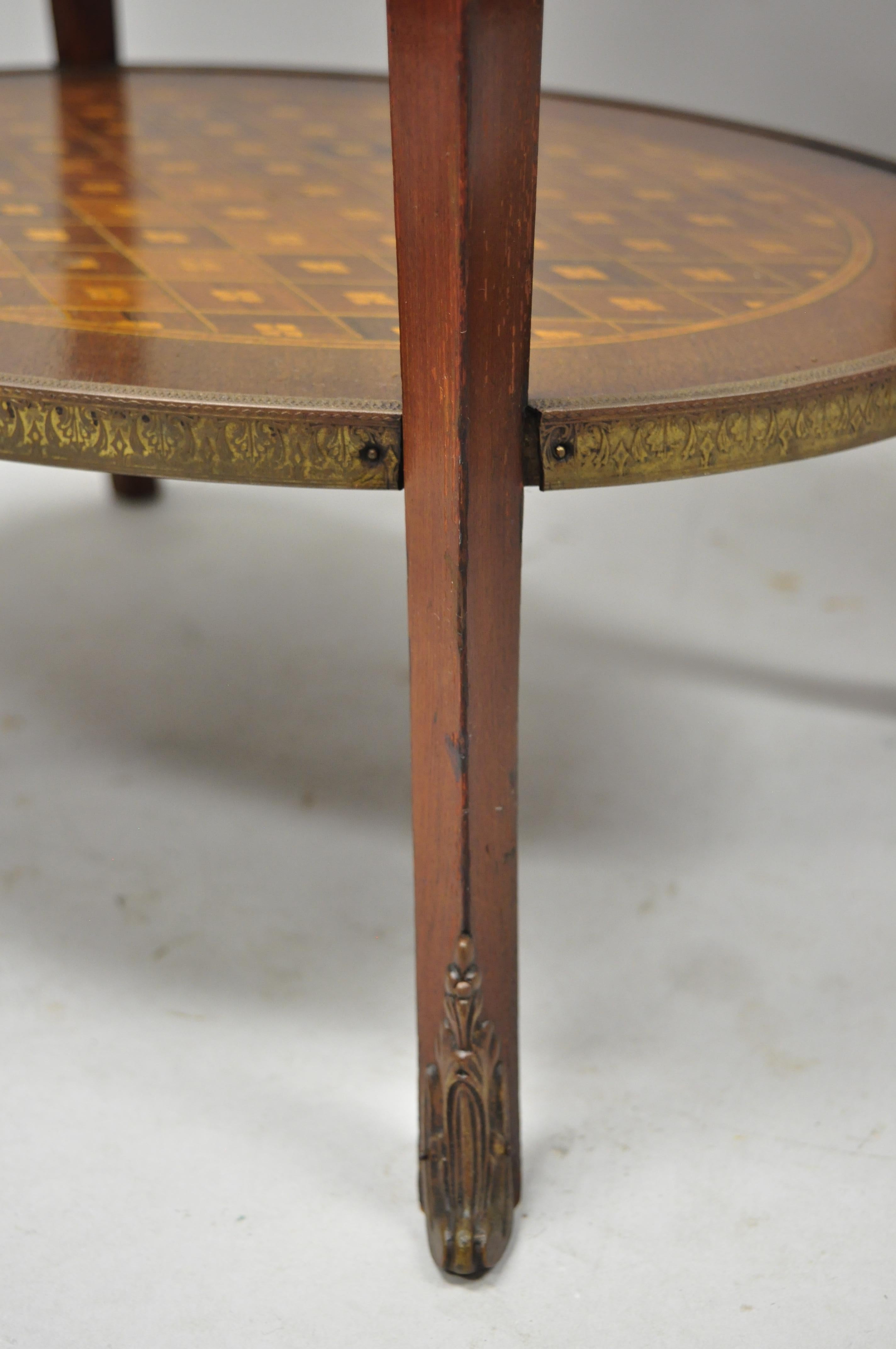 Pair of Louis XV Style Oval Marble-Top Marquetry Inlay Nightstands End Table 4