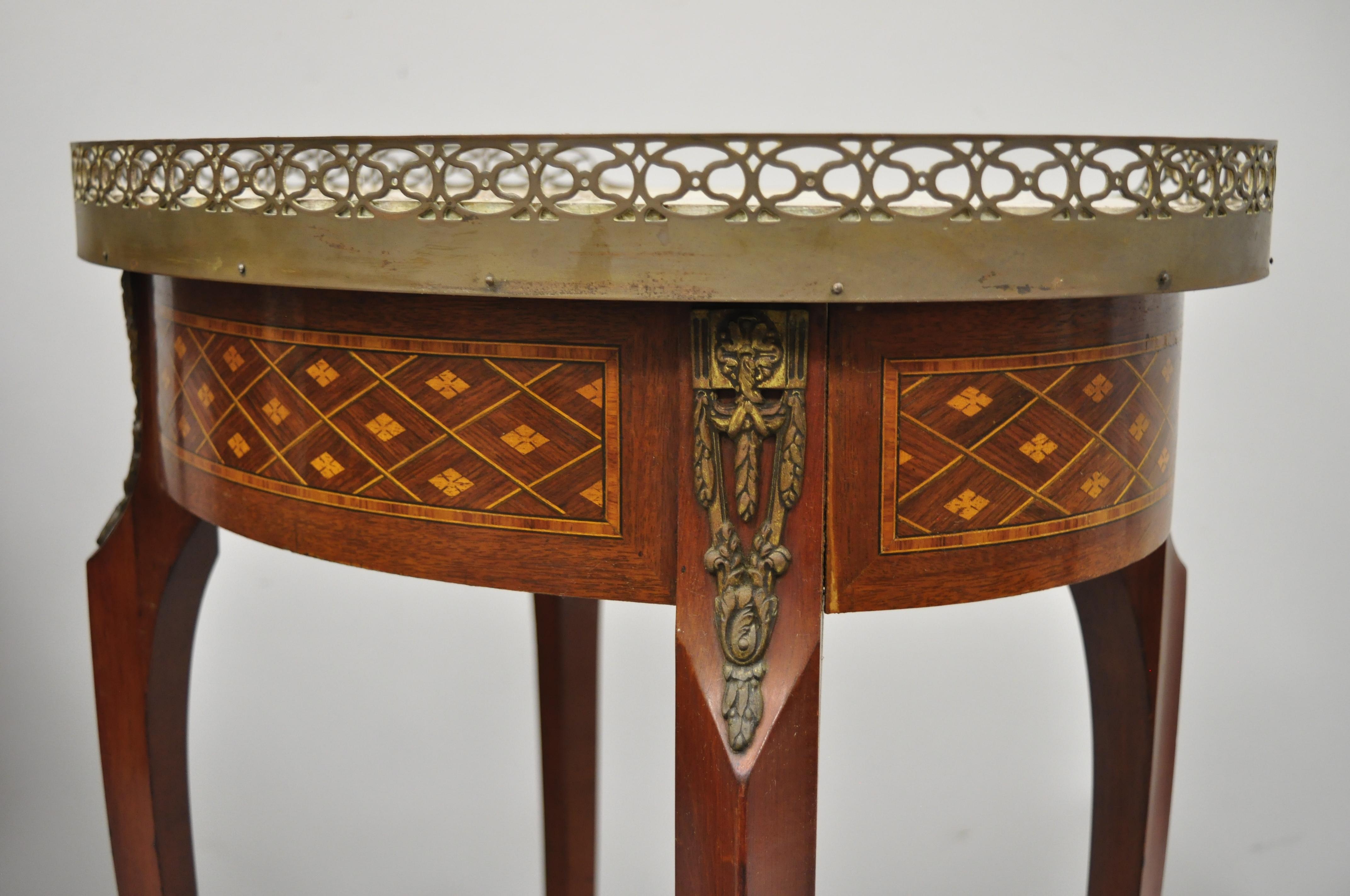 Pair of Louis XV Style Oval Marble-Top Marquetry Inlay Nightstands End Table 5