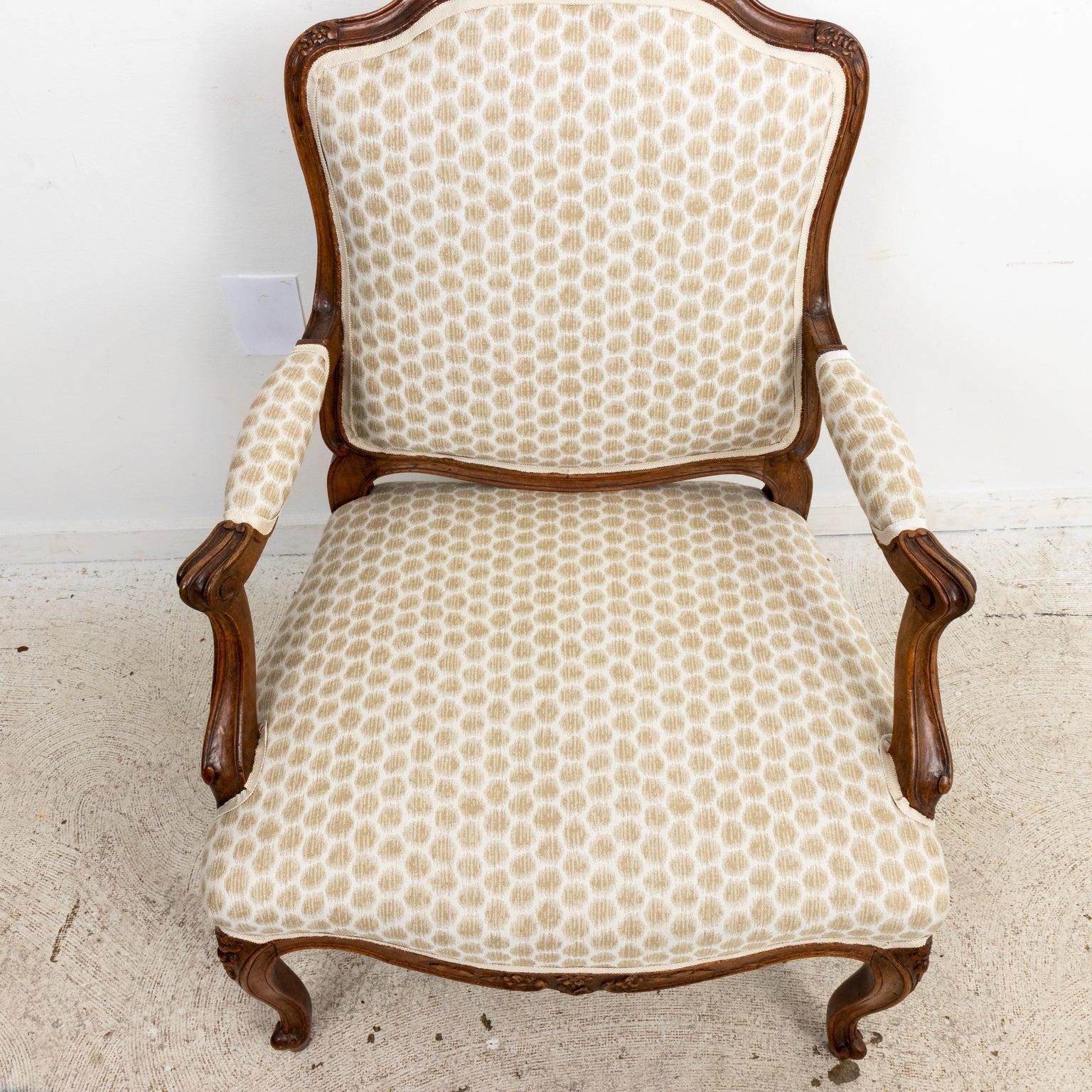 Pair French Louis XV Upholstered Fauteuils For Sale 1