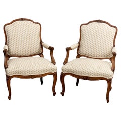 Antique Pair French Louis XV Upholstered Fauteuils
