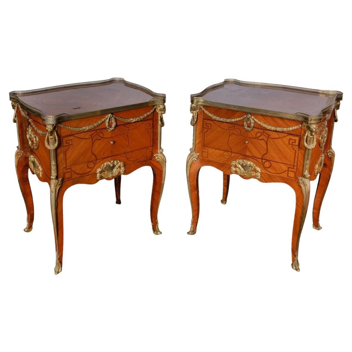 Pair French Louis XV / XVI Side Tables After Jean-Francois Oeben For Sale