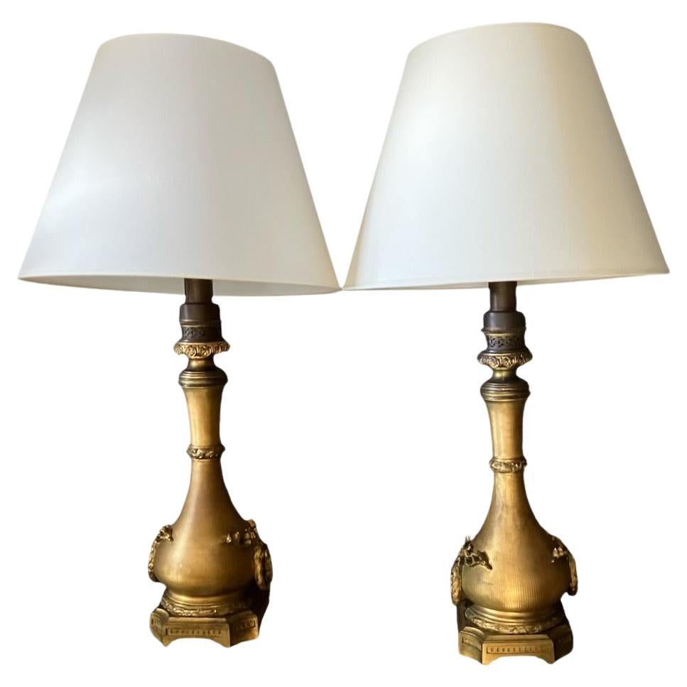 Pair French Louis XVI Bronze Lamps