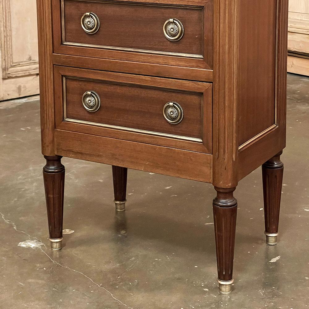 Pair French Louis XVI Chiffonieres ~ Nightstands with Carrara Marble Tops For Sale 12