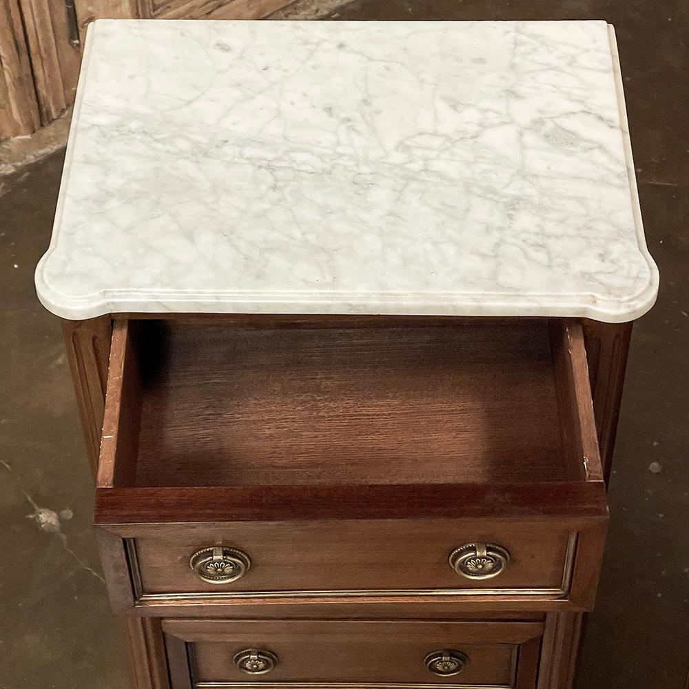 20th Century Pair French Louis XVI Chiffonieres ~ Nightstands with Carrara Marble Tops For Sale
