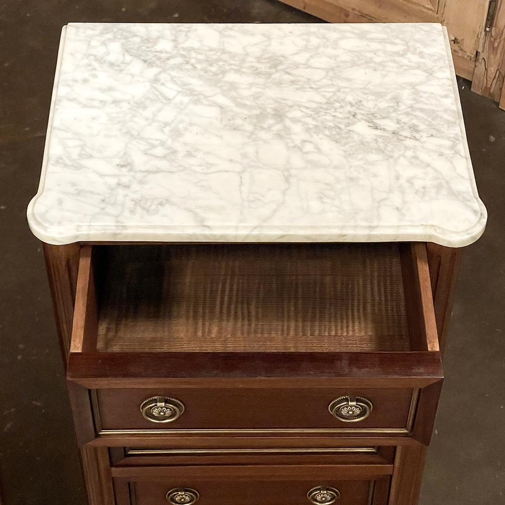 Brass Pair French Louis XVI Chiffonieres ~ Nightstands with Carrara Marble Tops For Sale