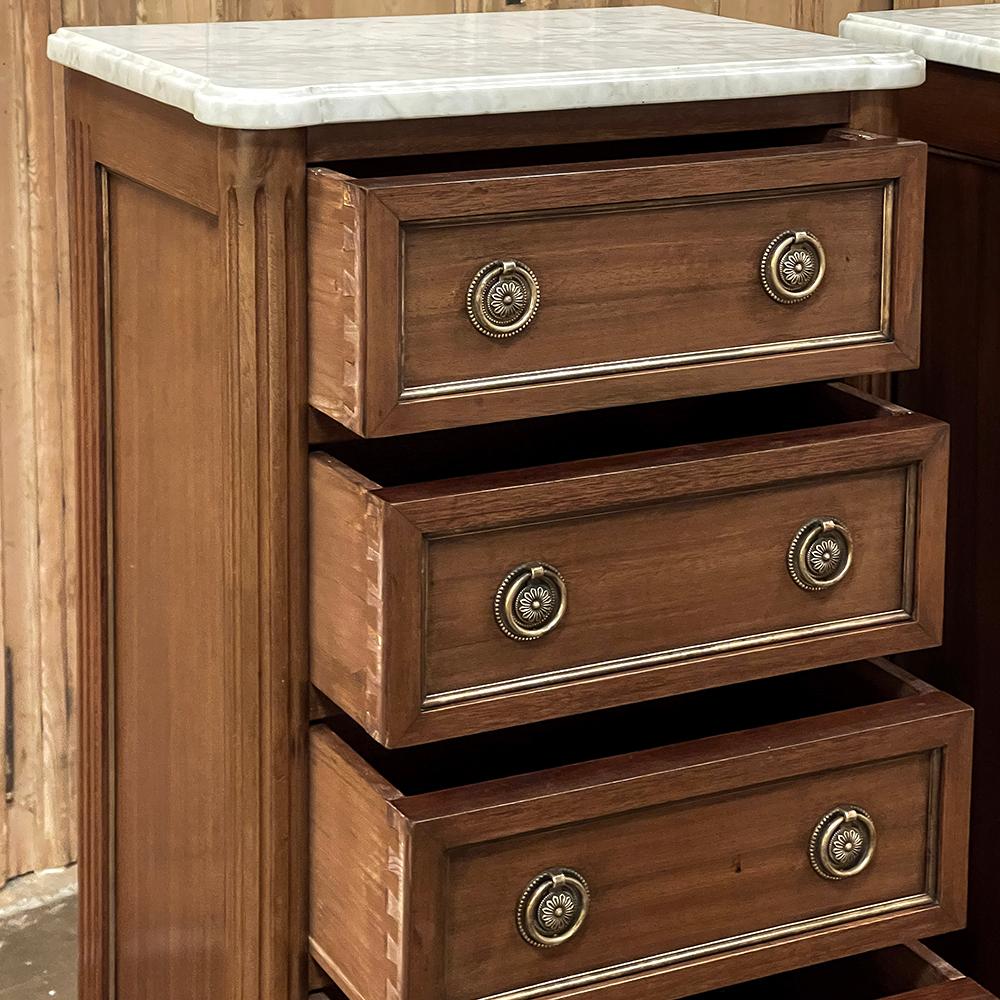 Pair French Louis XVI Chiffonieres ~ Nightstands with Carrara Marble Tops For Sale 1