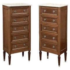 Used Pair French Louis XVI Chiffonieres ~ Nightstands with Carrara Marble Tops