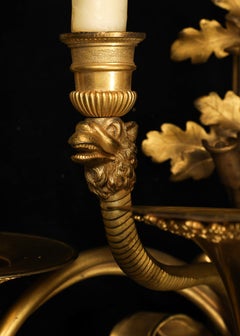 Pair French Louis XVI Doré Bronze Camel-Head Five-Light Sconces, circa 1790