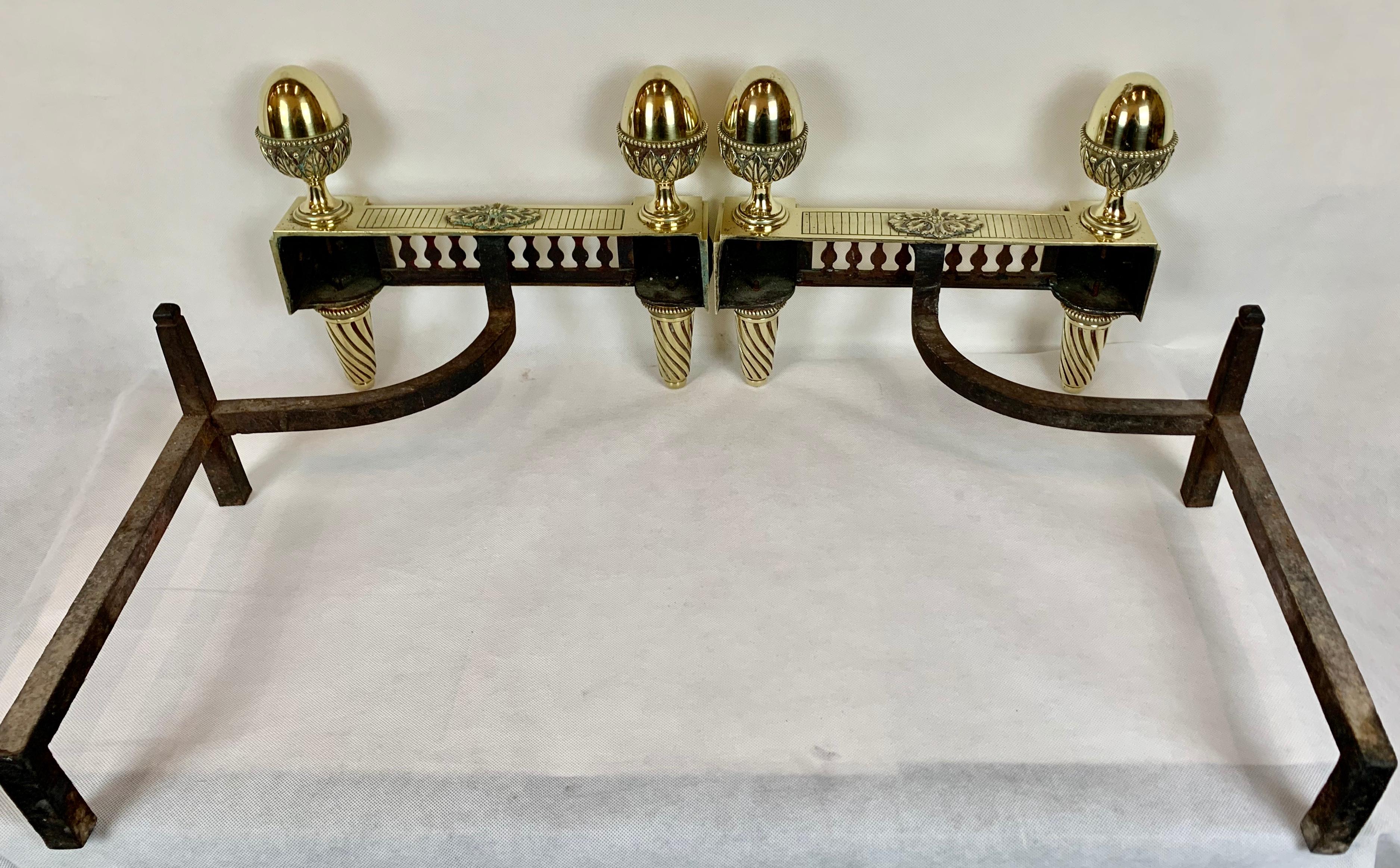 Golden Bronze Andirons, Louis XVI Style, France, 19th c. For Sale 3