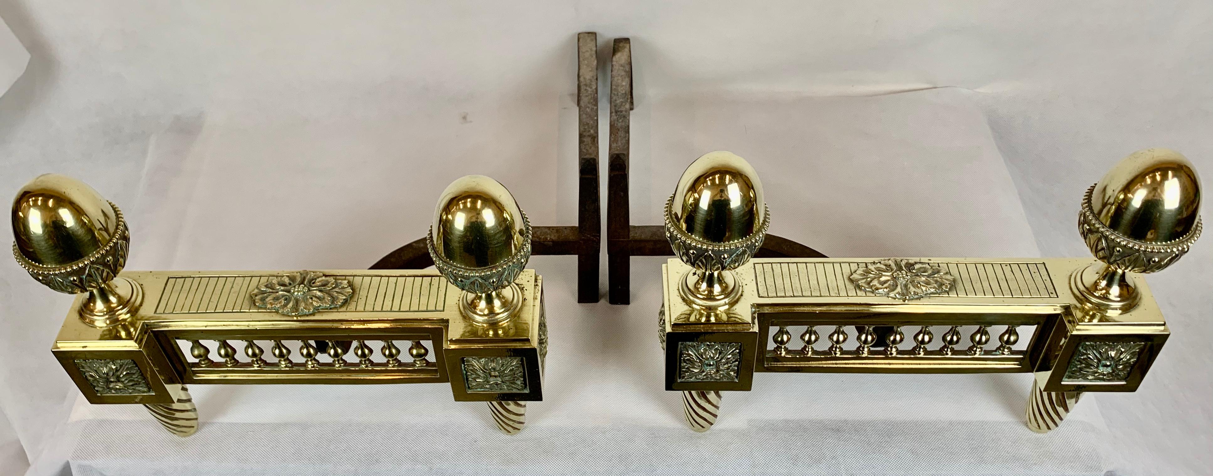 Hand-Crafted Golden Bronze Andirons, Louis XVI Style, France, 19th c. For Sale
