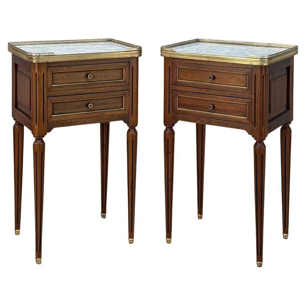 Pair French Louis XVI Marble Top End Tables