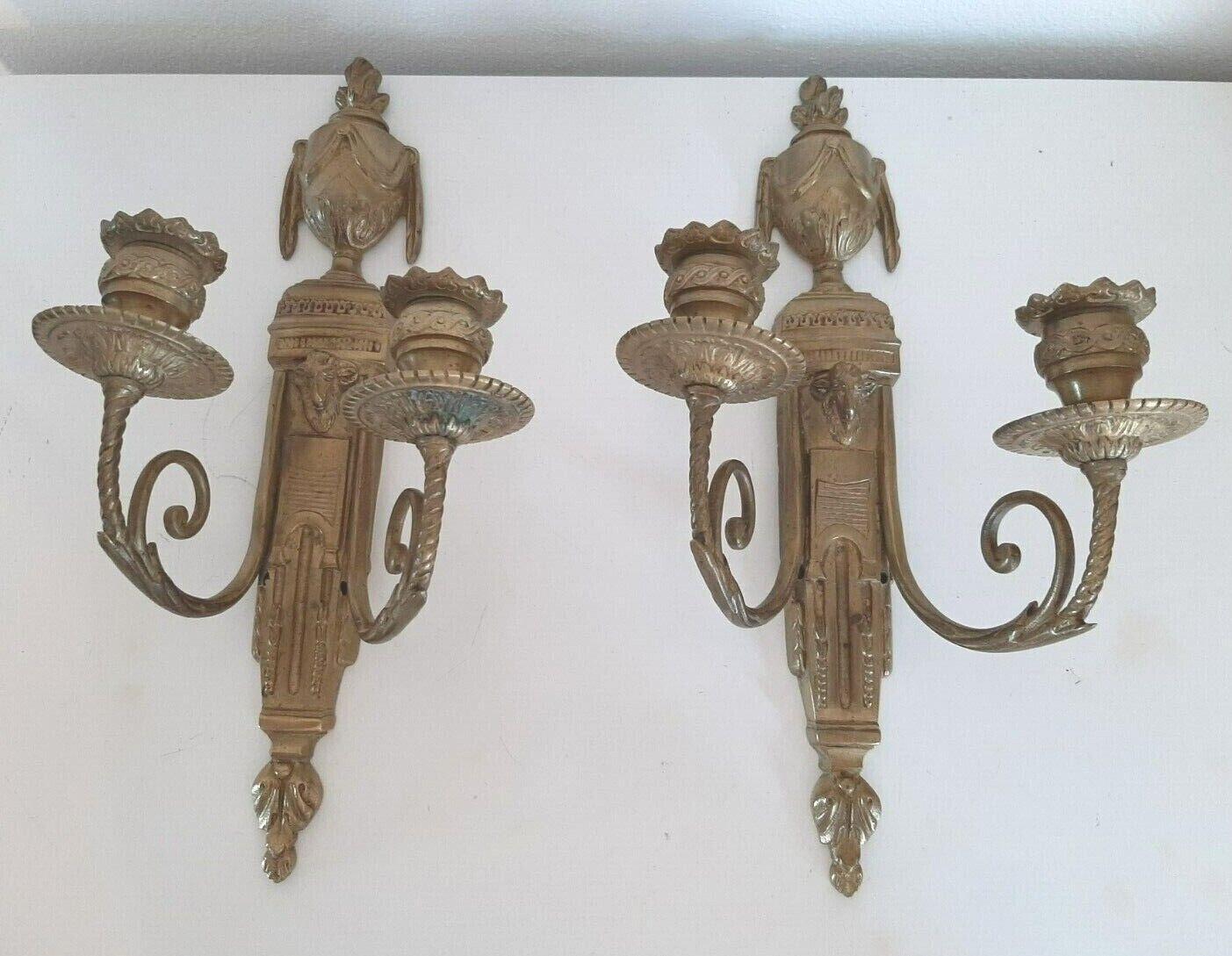 Pair French Louis XVI Neoclassical Marked Bronze Wall Sconces For Sale 6