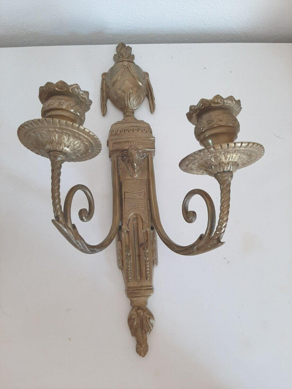 European Pair French Louis XVI Neoclassical Marked Bronze Wall Sconces For Sale