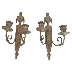 Pair French Louis XVI Neoclassical Marked Bronze Wall Sconces