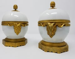 Pair of Louis XVI Ormolu Mounted White Porcelain and Dore Bronze Covered Bowls