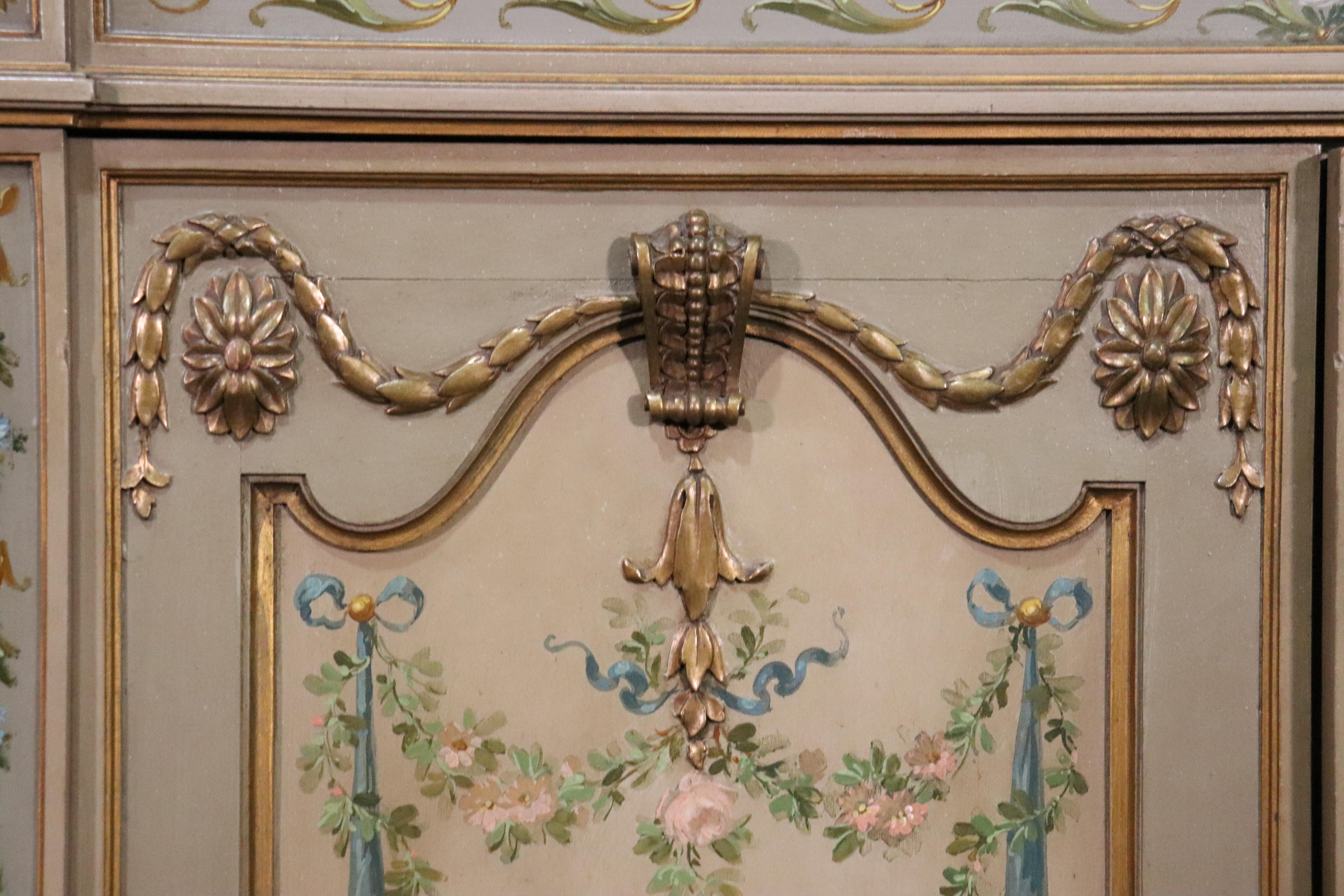 Pair of Louis XVI Paint Decorated Gilded Carved Side Cabinets Foyer Cabinets 4