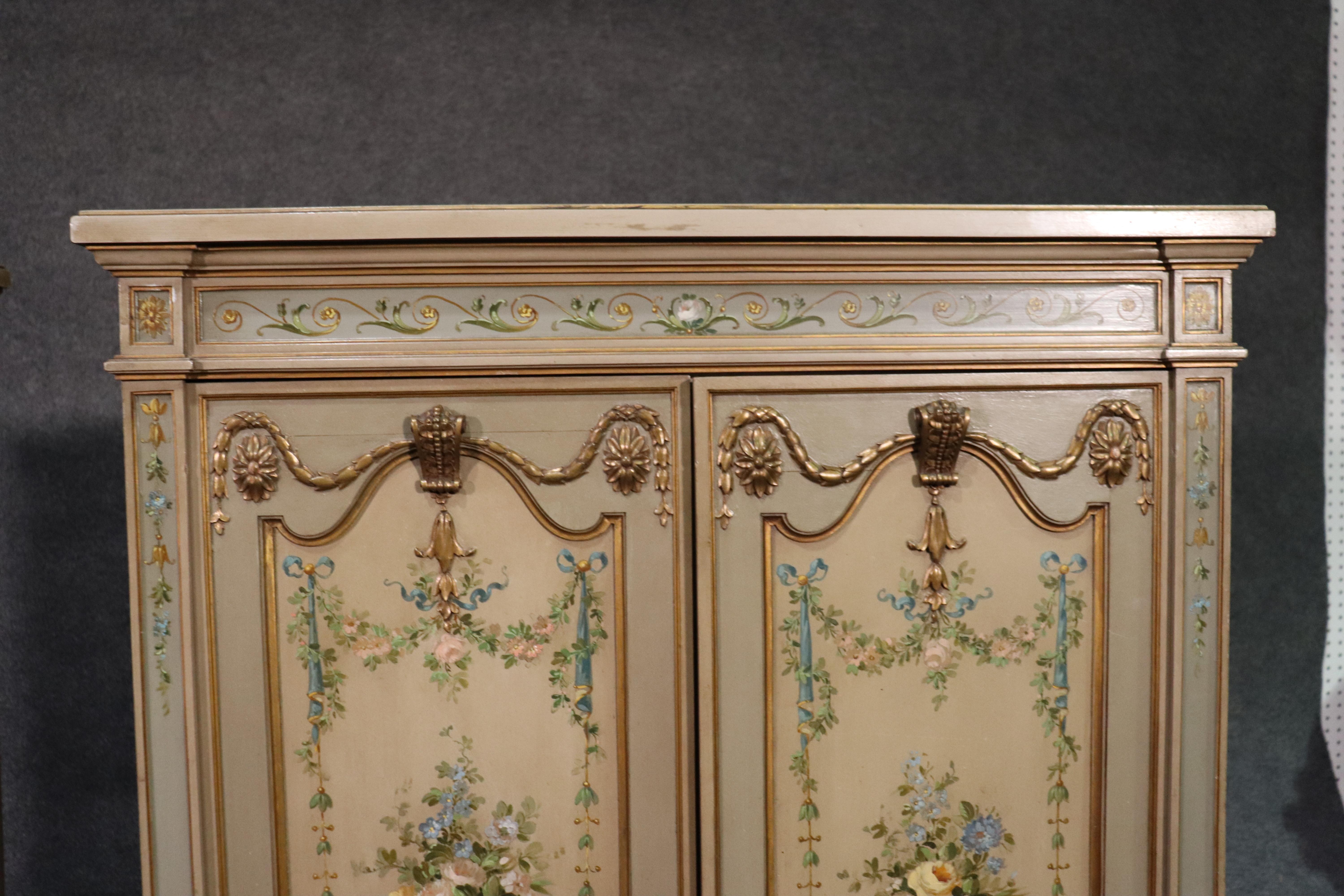 Pair of Louis XVI Paint Decorated Gilded Carved Side Cabinets Foyer Cabinets 5