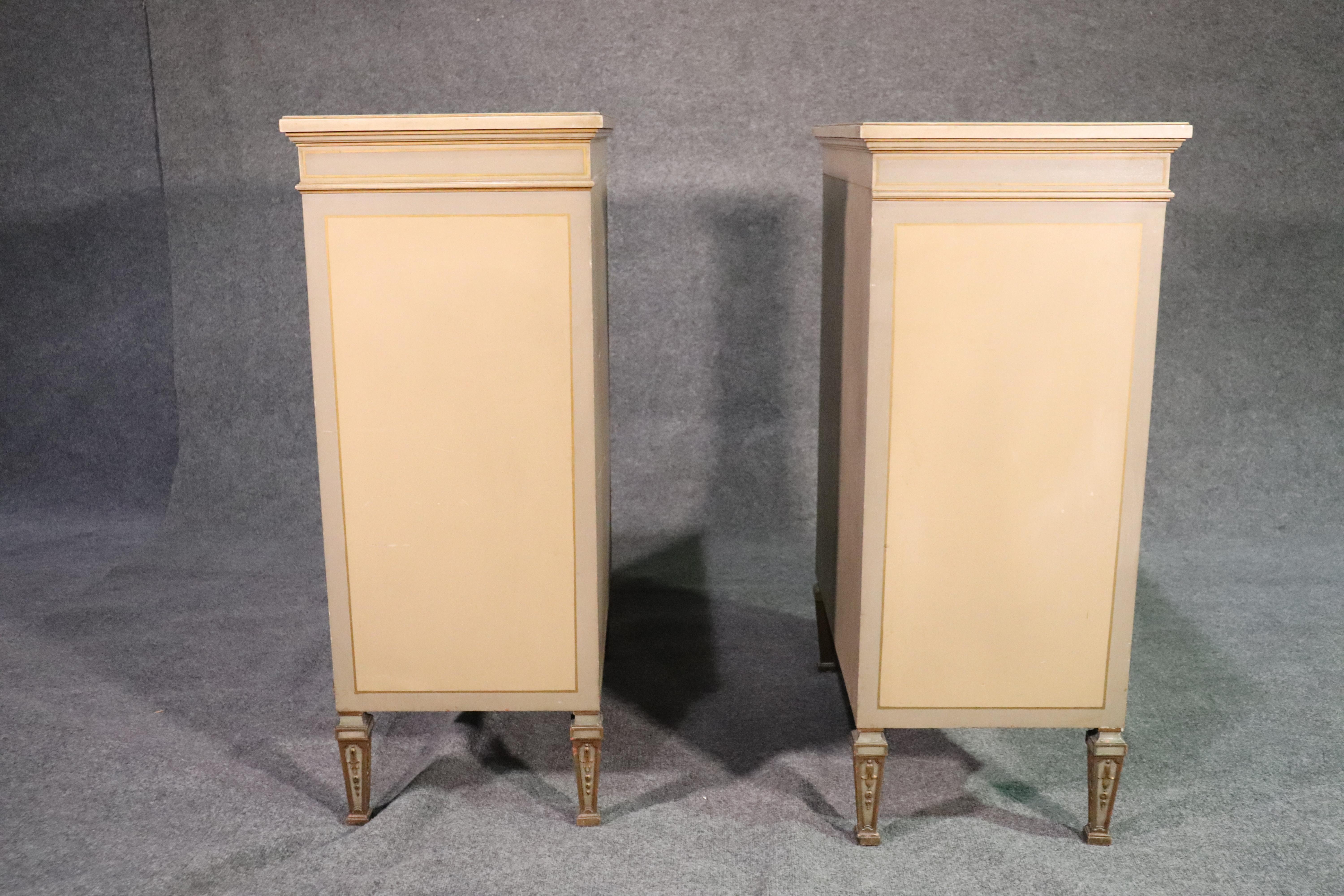 Walnut Pair of Louis XVI Paint Decorated Gilded Carved Side Cabinets Foyer Cabinets