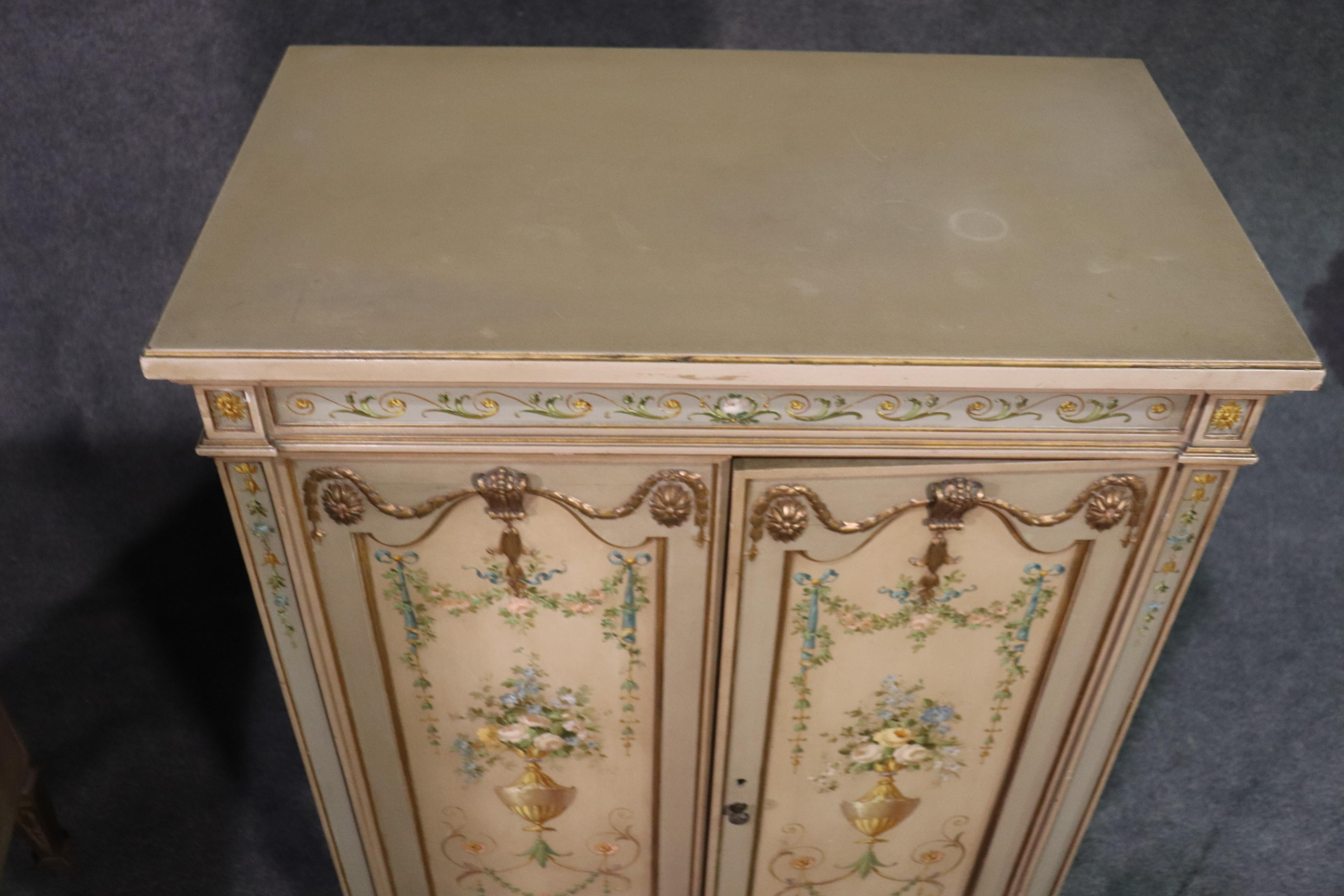 Pair of Louis XVI Paint Decorated Gilded Carved Side Cabinets Foyer Cabinets 1