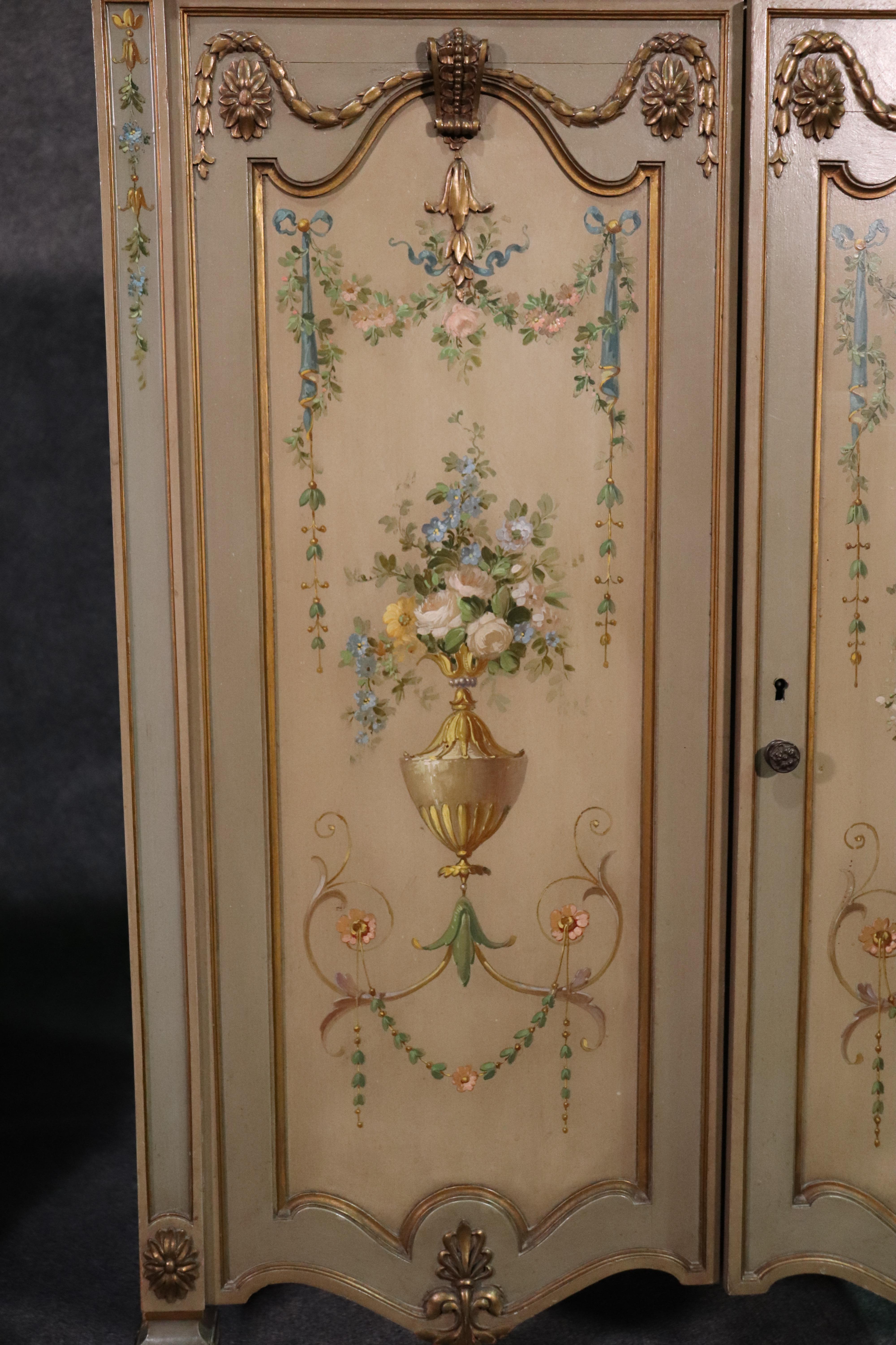 Pair of Louis XVI Paint Decorated Gilded Carved Side Cabinets Foyer Cabinets 3