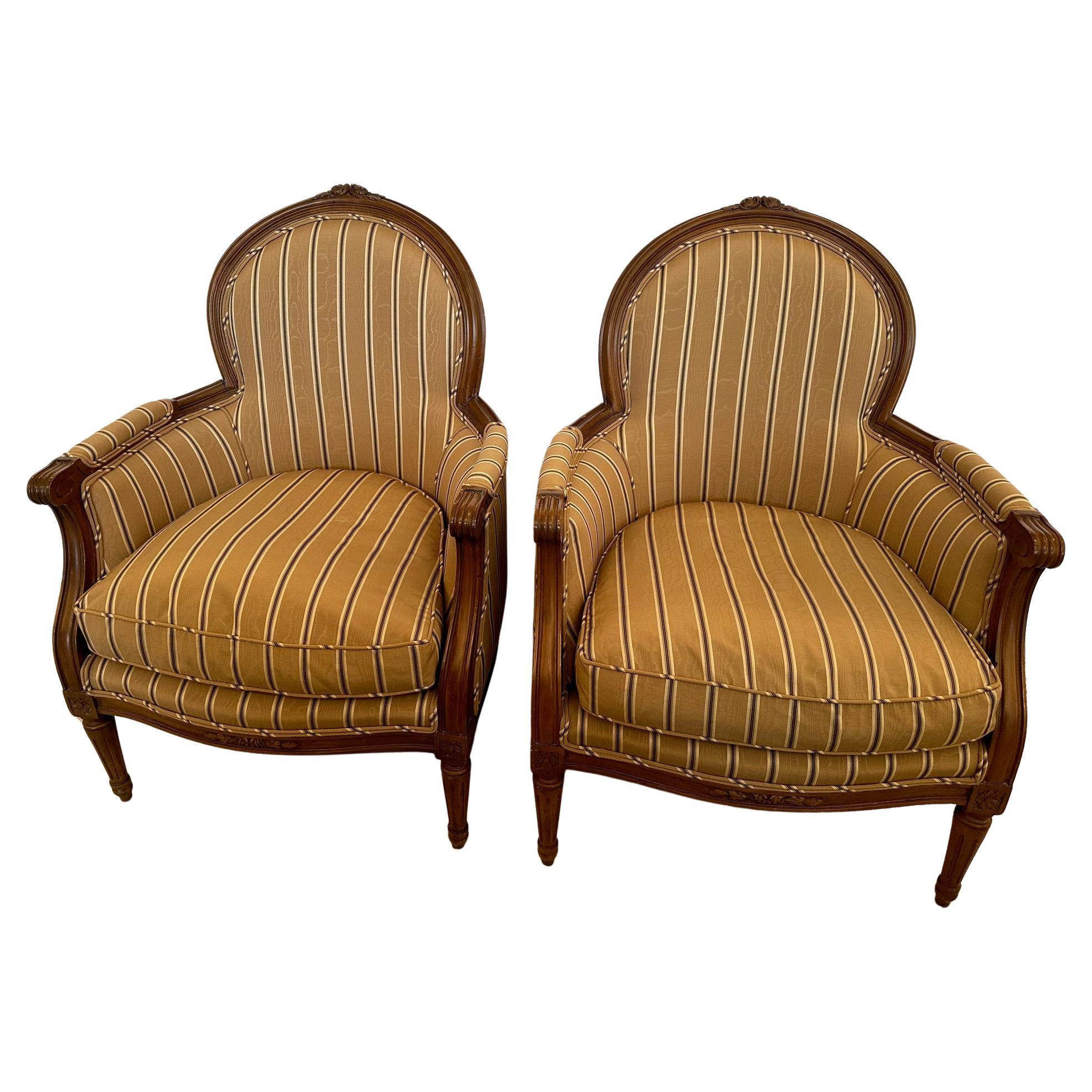 Pair French Louis XVI Style Bergeres For Sale