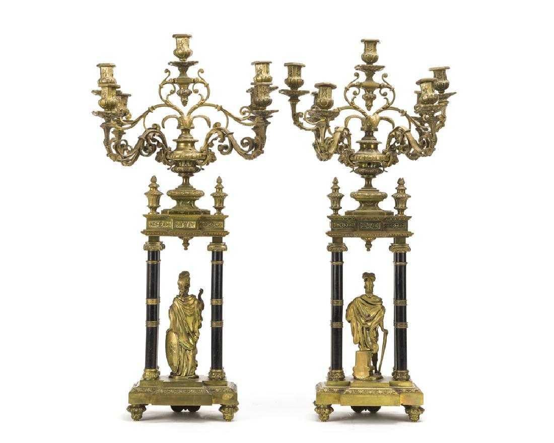 Patinated Pair of French Louis XVI Style Bronze Candelabras, 19th Century